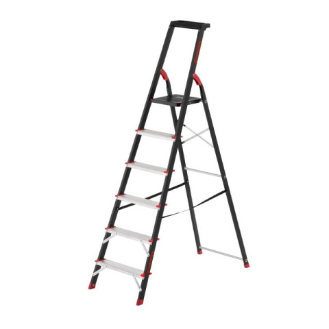 Стремянка 6 ступеней, лоток для инвентаря, стальной профиль, высота верхней ступени 1280мм, 481х1138х1787мм, 150кг INTERTOOL LT-0056