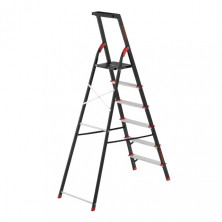 Стремянка 6 ступеней, лоток для инвентаря, стальной профиль, высота верхней ступени 1280мм, 481х1138х1787мм, 150кг INTERTOOL LT-0056