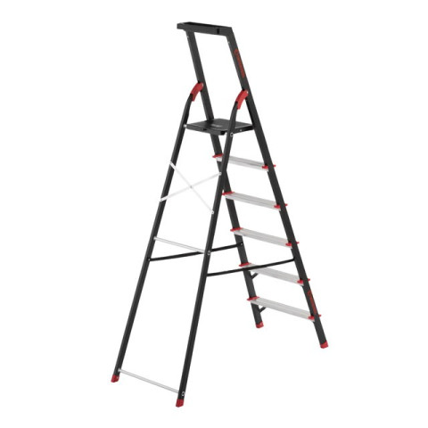 Стремянка 6 ступеней, лоток для инвентаря, стальной профиль, высота верхней ступени 1280мм, 481х1138х1787мм, 150кг INTERTOOL LT-0056