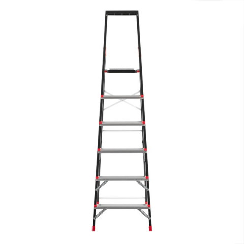 Стремянка 6 ступеней, лоток для инвентаря, стальной профиль, высота верхней ступени 1280мм, 481х1138х1787мм, 150кг INTERTOOL LT-0056