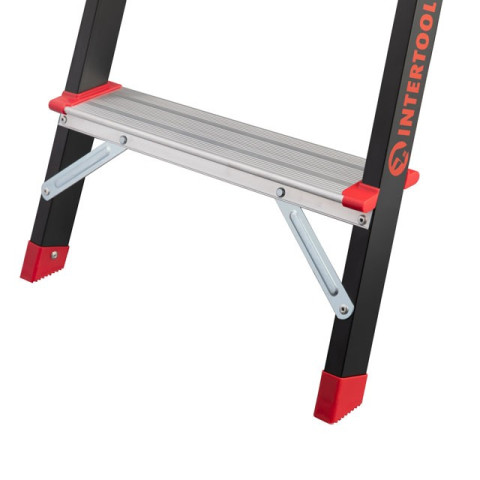 Стремянка 6 ступеней, лоток для инвентаря, стальной профиль, высота верхней ступени 1280мм, 481х1138х1787мм, 150кг INTERTOOL LT-0056