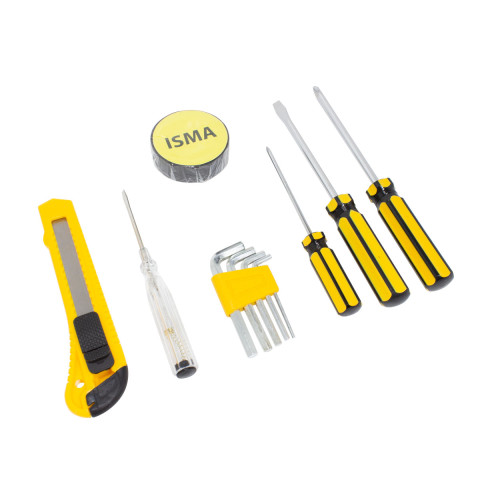 Набор инструментов 9пр.(плоскогубцы,нож,рулетка,отвертки, изолента,молоток ) в кейсе IS-10009