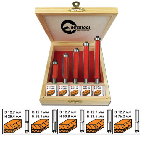 Набор фрез кромочных прямых в деревянном кейсе INTERTOOL HT-0076