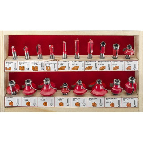 Набор фрез по дереву в деревянном кейсе INTERTOOL HT-0073