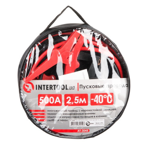 Пусковые провода 500А, 2.5м, до -40°C, чехол INTERTOOL AT-3045