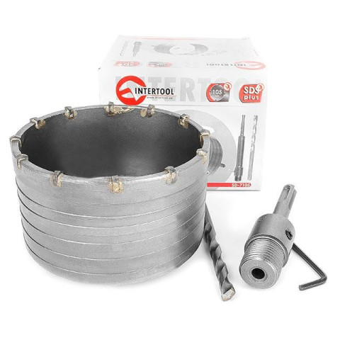 Комплект: сверло корончатое по бетону 105мм + переходник SDS Plus 100мм INTERTOOL SD-7105