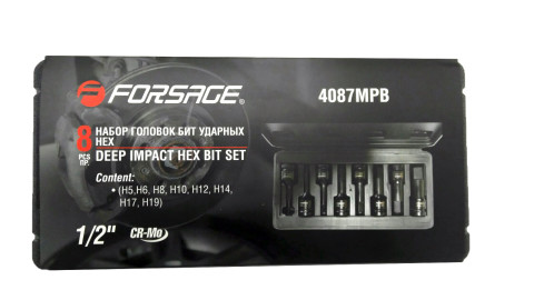 Набор головок-бит ударных 8пр. 1/2''(H5-H19) в кейсе