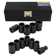 Набор головок ударных 12 предметов,1/2" (10, 12-19, 21, 22, 24мм), в кейсе Partner PA-4121MPB