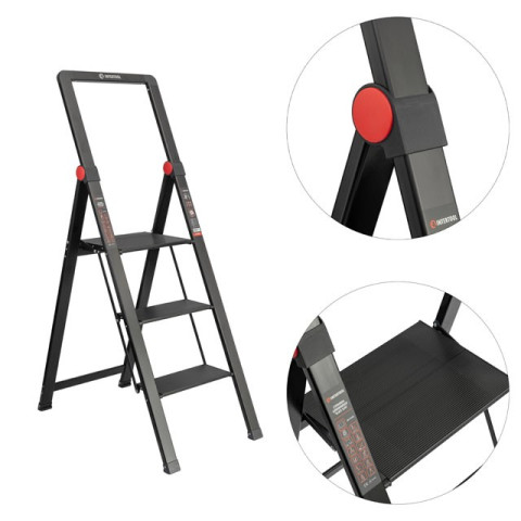Стремянка алюминиевая "Black Slim", 3 ступени, высота верхней ступени 684мм, 150 кг, STORM INTERTOOL LT-5003