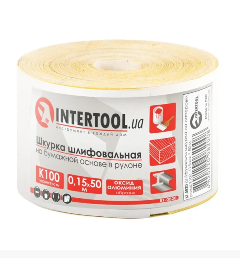 Шлифовальная шкурка на бумажной основе К60, 20cм*50м. INTERTOOL BT-081620