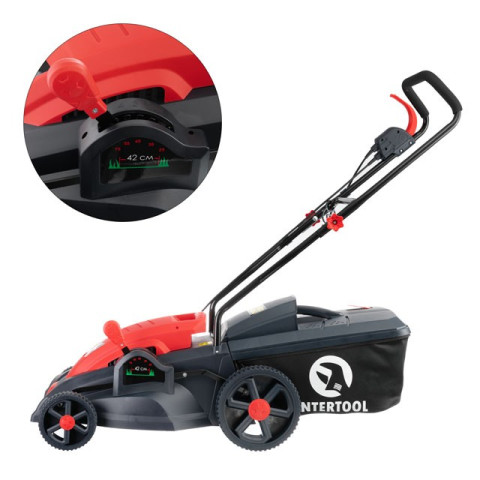 Газонокосилка электрическая 1800Вт, 230В, 2850об/мин, ширина захвата 420мм, высота среза 25-75мм, контейнер 50 литров INTERTOOL WT-1201