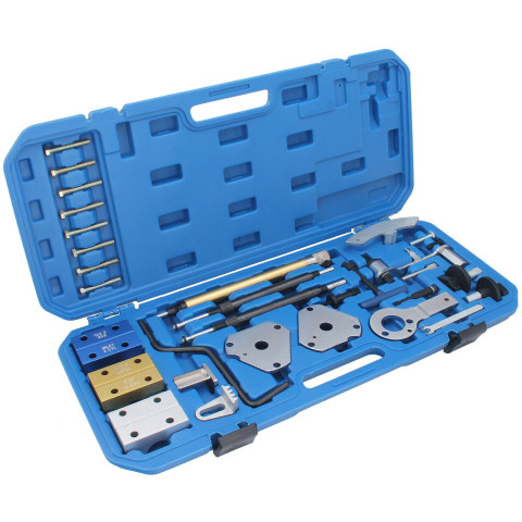 Набор фиксаторов для обслуживания двигателей Fiat 26 предметов(1.2, 1.4, 1.6, 1.8 16V; 1.9D/TD, 1.9JTD, 2.4TD/JTD), в кейсе ROCKFORCE RF-934G1