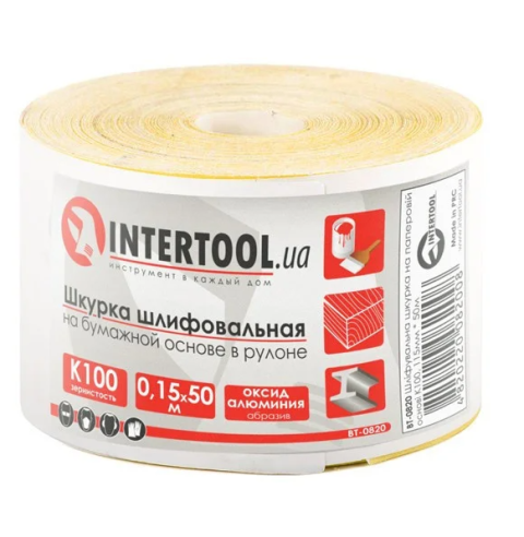 Шлифовальная шкурка на бумажной основе К40, 20cм*50м INTERTOOL BT-081420