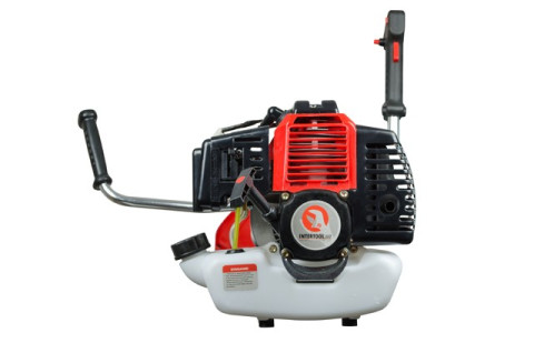 Мотокоса 1.5 кВт/2 л.с., 43 см³, катушка, 3-х лопастной нож, фреза 40 зубъев, двухплечевой ранцевый ремень INTERTOOL DT-2232