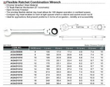 Ключ рожково-накидной трещоточный с шарниром 14мм TOPTUL AOAH1414