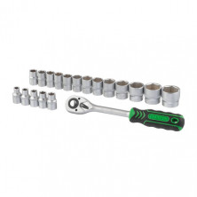 Набор головок 19 ед. 1/2" 8-32 мм с рукояткой с храповым механизмом 72 зуба, Хром-Ванадиум INTERTOOL ET-6019