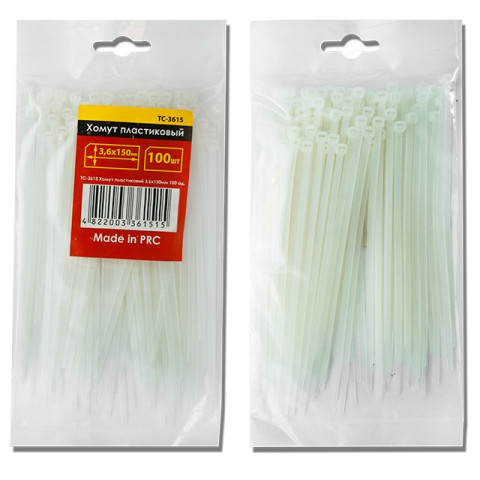 Хомут пластиковый белый (стяжка нейлоновая), 3.6x300 мм INTERTOOL TC-3630