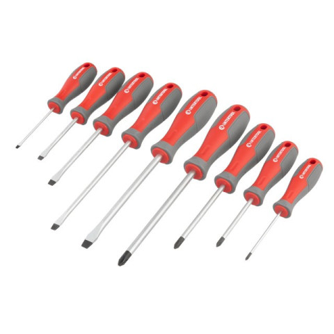 Набор отверток 9 ед ( SL3.0*75мм, SL5.0*75мм, SL6.0*100мм, SL6.0*150мм, SL8.0*150мм, PH0*75мм, PH1*75мм, PH2*100мм, PH3*150мм) INTERTOOL VT-3349