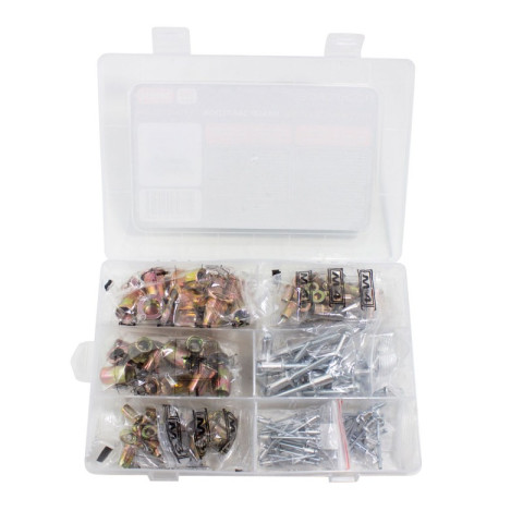 Набор заклепок комбинированный 165пр.(вытяжные: 2.4, 3.2, 4.0, 4.8, 6.4мм-по 15шт, резьбовые:М3,М4,М5,М6,М8,М10-по 15шт),в кейсе F-36481C
