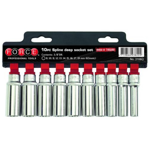 3/8" Набор головок Spline глубоких 10 пр. (8-19 мм) (код 3108Q)