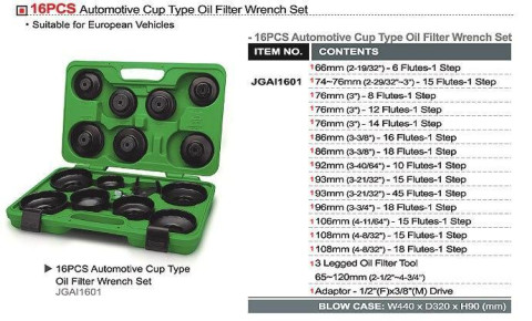 Набор съемников масляных фильтров 16ед. (крышки+краб) Toptul (Код JGAI1601)