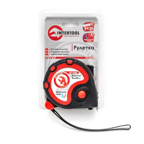 Рулетка стальная с фиксатором 8 м х 25,0 мм INTERTOOL MT-0608