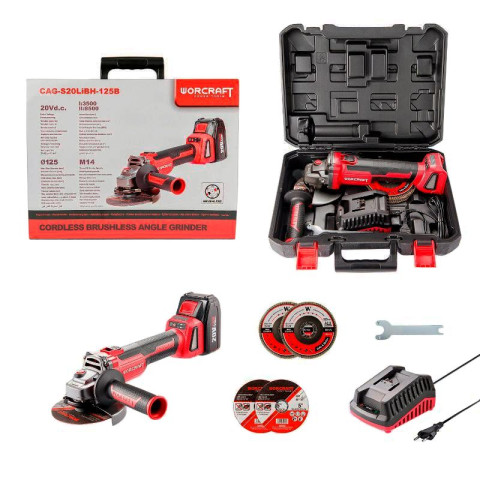 Аккумуляторная бесщеточная шлифмашина угловая WORCRAFT CAG-S20LIBH-125B