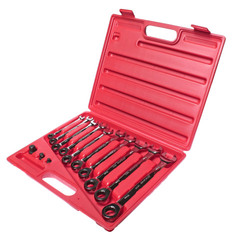 Набор ключей рожково-накидных с трещоткой 8-19мм 10ед