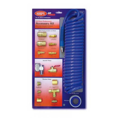 Пневмошланг витой полиуретановый с переходниками 16 ед. (код PAK-01)