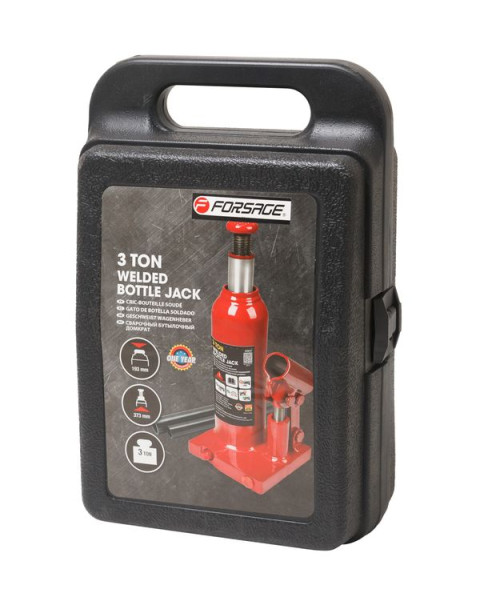 Домкрат бутылочный 2т с клапаном (h min 180мм, h max 333мм, ход штока-105мм, ход винта-48мм) в кейсе Forsage F-T90204S