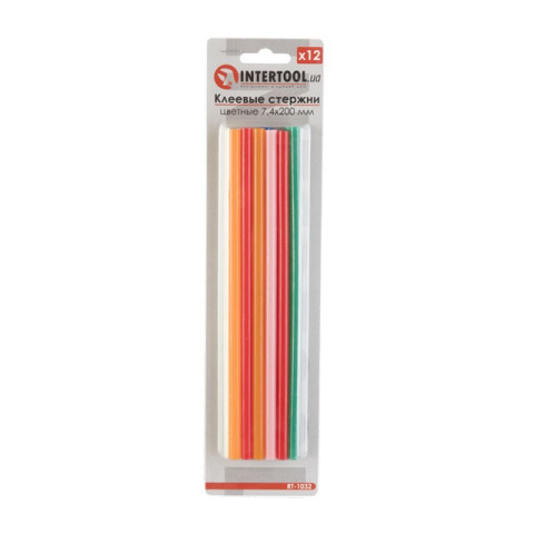 Комплект цветных клеевых стержней 7.4мм*200мм, 12шт INTERTOOL RT-1032
