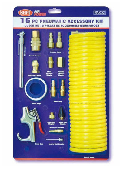 Пневмошланг витой полиуретановый с переходниками 16 ед. (код PAK-02)