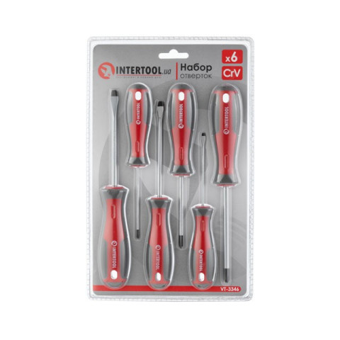 Набор отверток 6 ед (SL3.0*75мм, SL5.0*100мм, SL6.0*100мм, PH0*75мм, PH1*75мм, PH2*100мм) INTERTOOL VT-3346