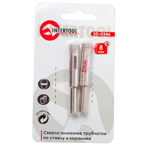 Сверло алмазное трубчатое по стеклу и керамике 8 мм INTERTOOL SD-0346