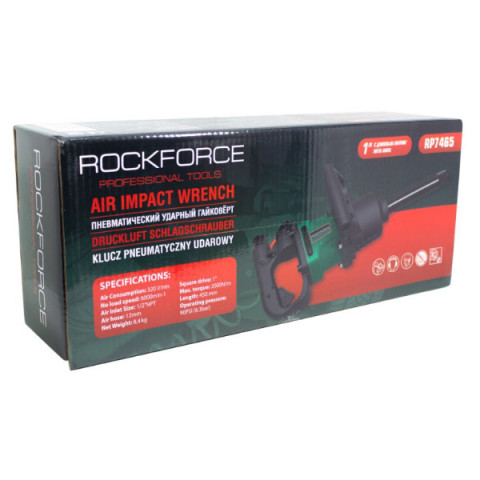 Пневмогайковёрт ударный 1'' с длинным валом, реверсом и регулировкой усилия (2000Hм, 6000 об/мин,6.3bar,320 л/мин) Rockforce RF-RP7465