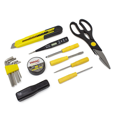 Набор инструментов 18пр(плоскогубцы,утконосы,нож,рулетка,отвертки,шестигранники,молоток,ножницы,изолента) WMC TOOLS WT-1018