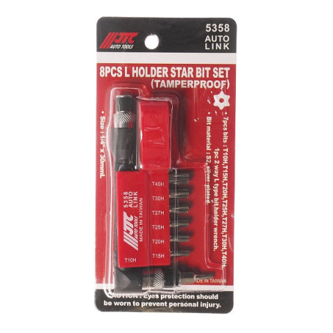 Набор бит 1/4&quot; TORX T10H-T40H с Г-образным переходником 8ед