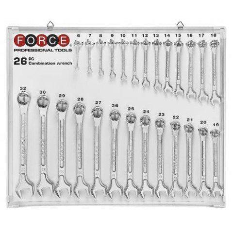 Набор ключей рожково-накидных на стенде 26 пр. (6-32 мм) (FORCE 5261)