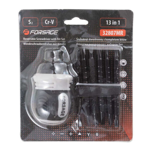 Отвертка реверсивная с набором бит специальных,в блистере F-32807MR