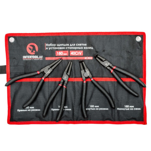 Набор щипцов (4шт) для снятия и установки стопорных колец 180мм, 40CrV, фосфатированные. INTERTOOL HT-7015