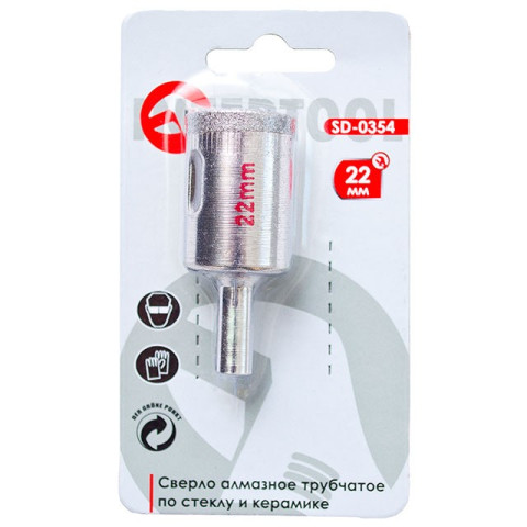 Сверло алмазное трубчатое по стеклу и керамике 22 мм INTERTOOL SD-0354