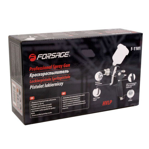 Краскораспылитель с верхним пластиковым бачком (100мл,1.0мм,2.0Bar,80-130л/мин) Forsage F-1101
