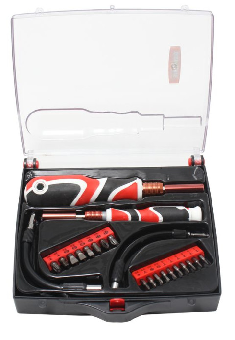 Набор отверток телескопических усиленных для ювелирных и точных работ с гибкими удлинителями и комплектом бит 22 предмета в пластиковом футляре BaumAuto BM-30311122