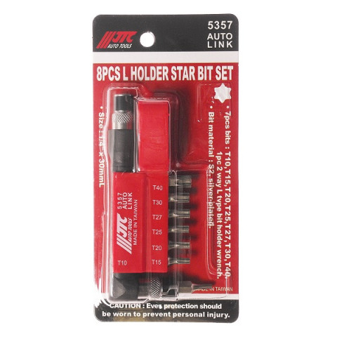 Набор бит 1/4&quot; TORX T10-T40 с Г-образным переходником 8ед