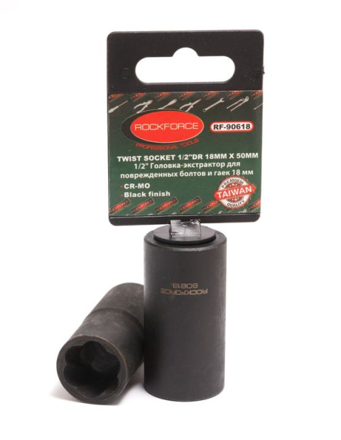 Головка-экстрактор для поврежденных болтов/гаек 16ммх50мм, 1/2",на пластиковом держателе ROCKFORCE RF-90616