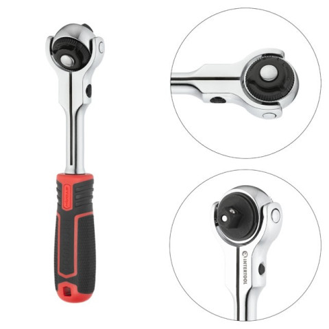 Рукоятка с храповым механизмом поворотная, 72 зуба 3/8", Cr-V STORM INTERTOOL ET-8008