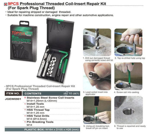 Набор для восстановления резьбы свечных отверстий TOPTUL М14х1,25 JGEW0901