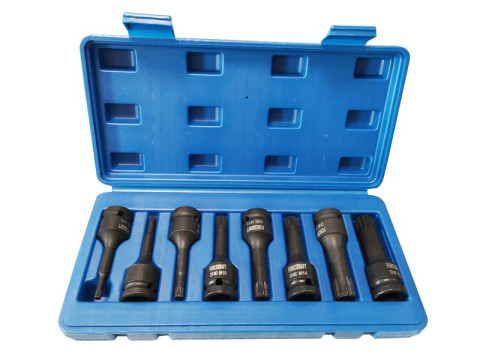 Набор головок-бит SPLINE ударных 8 предметов,1/2"(M5, M6, M8, M10, M12, M14, M16, M18), в кейсе FORCEKRAFT FK-40811MPB