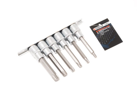 Набор головок-бит Torx 6-лучевых, 6 предметов(Т30,Т40,Т45,Т50,Т55,Т60; L-100мм) 1/2", на планке Forsage F-40913L