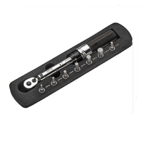 Динамометрический ключ щелчкового типа 1/4" 1~24Hм 200мм с комплектом бит 7ед.